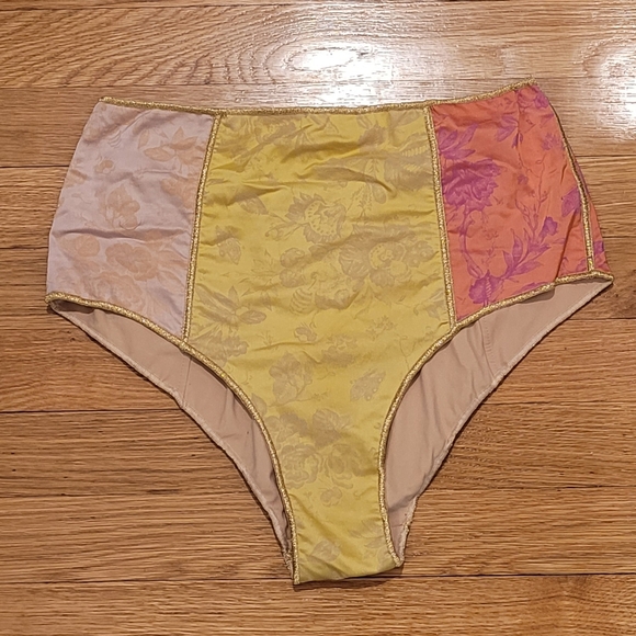 OSEREE BLOSSOM COLORED HIGH WAISTED SATIN JACQUARD BIKINI BOTTOMS - Picture 4 of 9